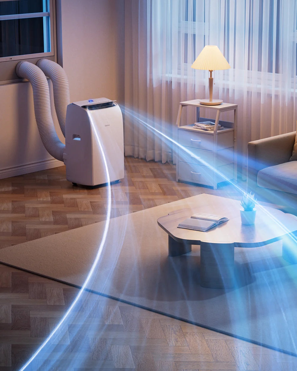 CoolPrime 8000W portable air conditioner in night scene