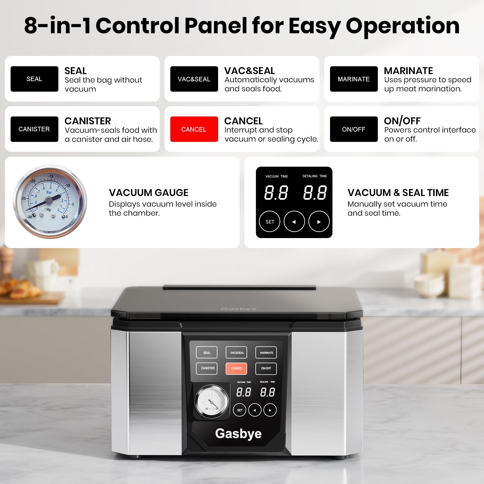 8-in-1 Control Panelfor Easy Operation