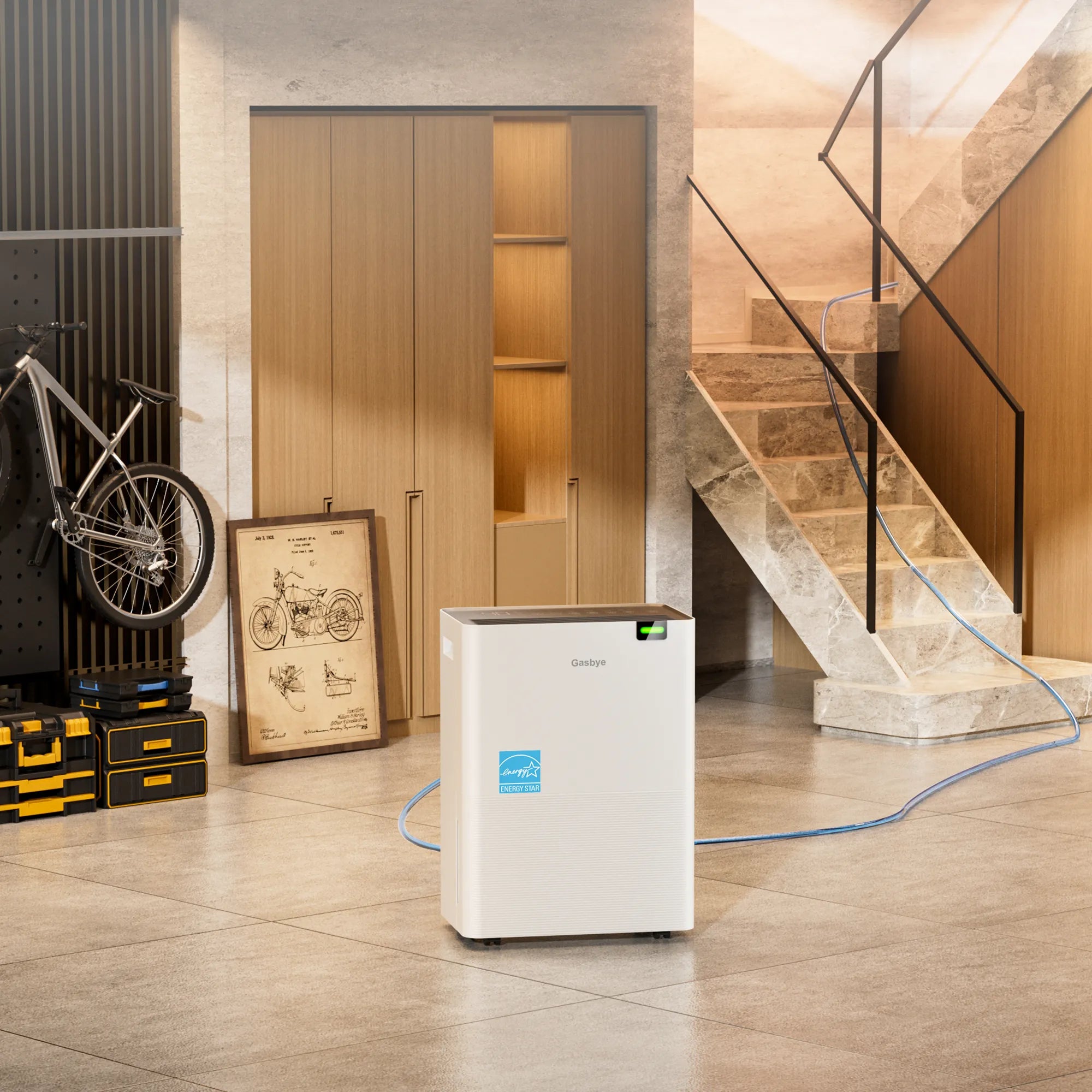 DryPrime 35WP dehumidifier living room scene close-up