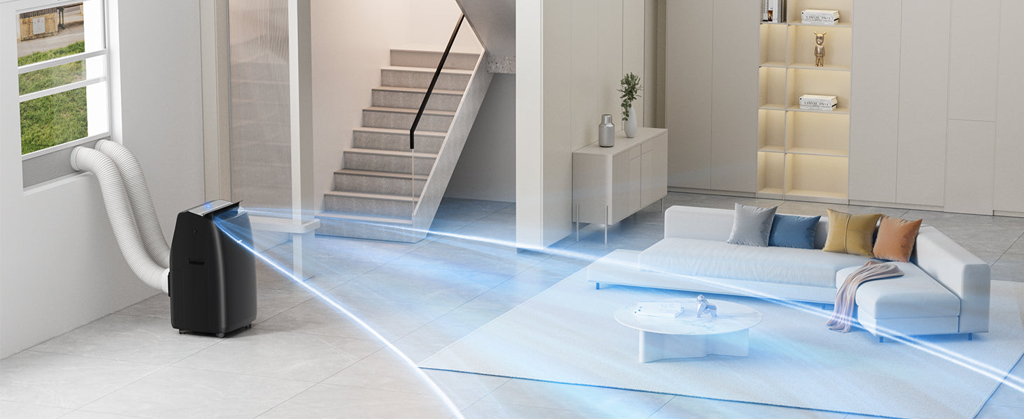 CoolPrime 10000B portable air conditioner in baseroom scene