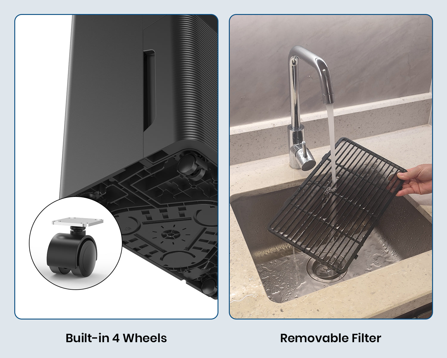 DryPrime 35BP dehumidifier caster wheels and removable pump close-up