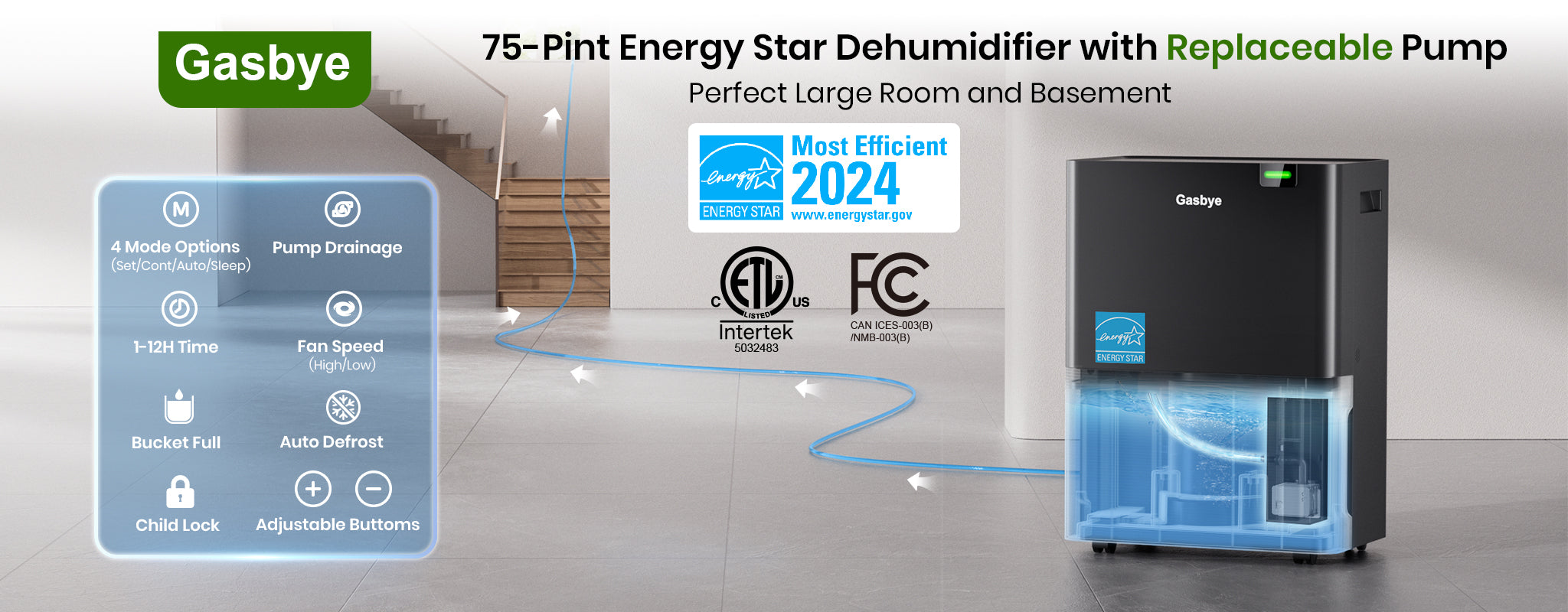 DryPrime 35BP dehumidifier feature summary diagram