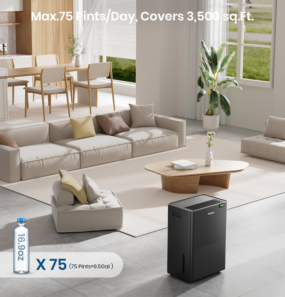 DryPrime 35BP dehumidifier in living room scene