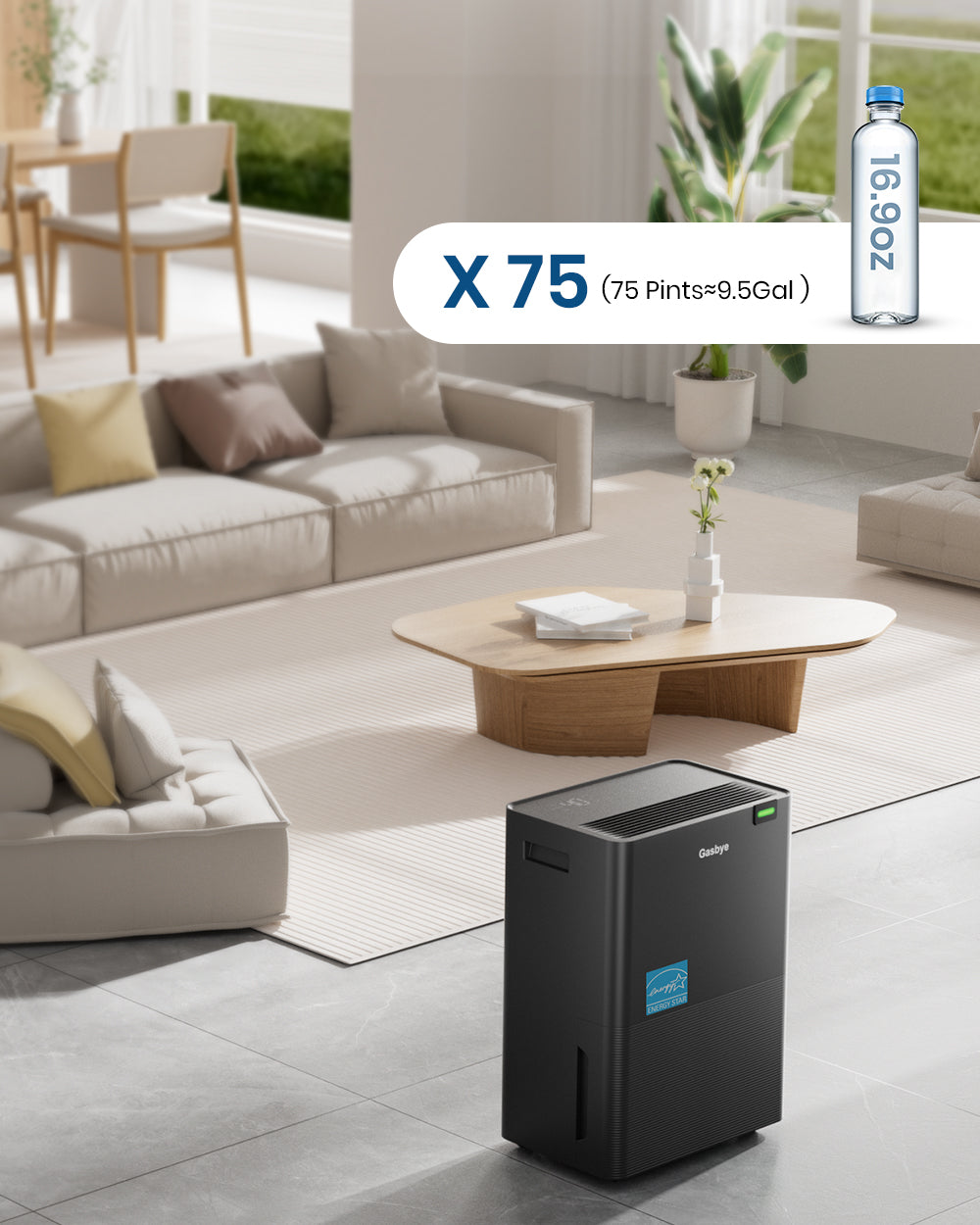 DryPrime 35BP dehumidifier in living room scene