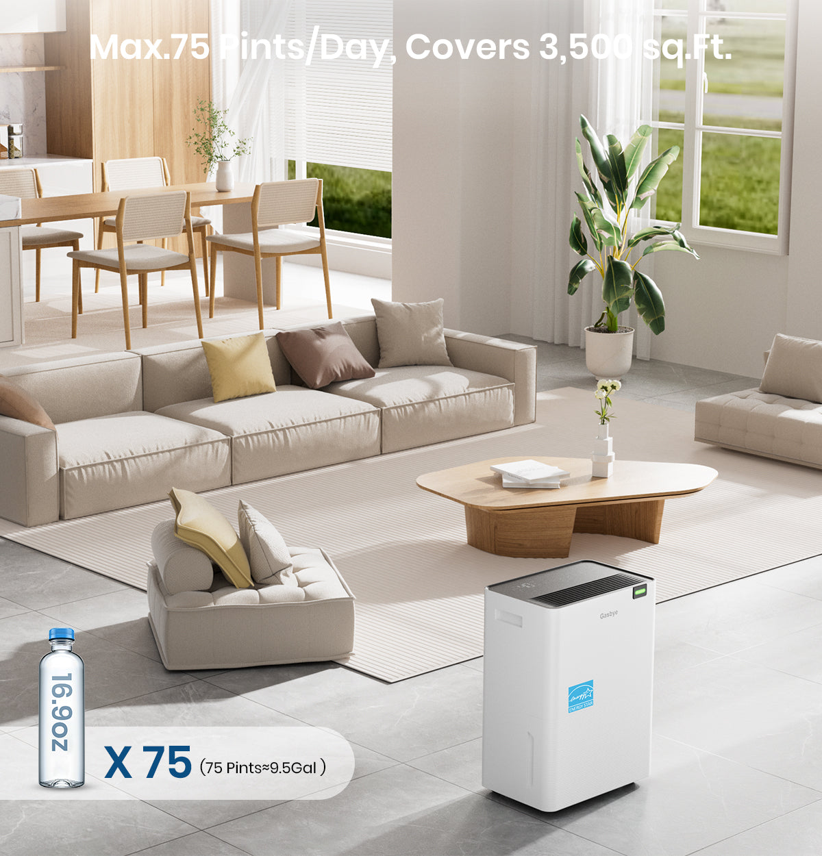 DryPrime 35WP dehumidifier in living room scene