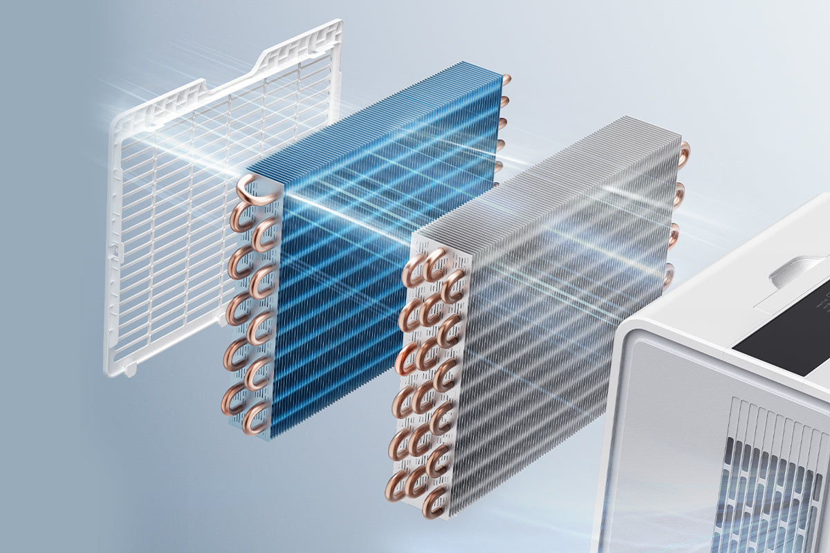 DryPrime 50W Dehumidifier 5-Tier Copper Coils Structure Close-Up
