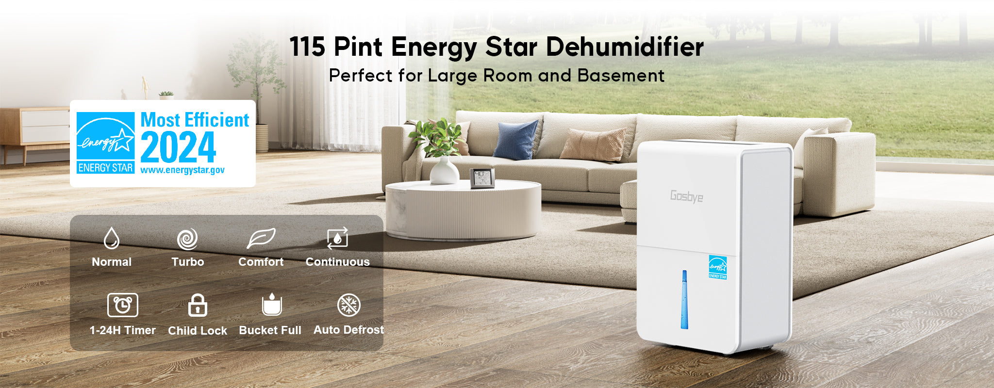 DryPrime 50W dehumidifier feature summary diagram