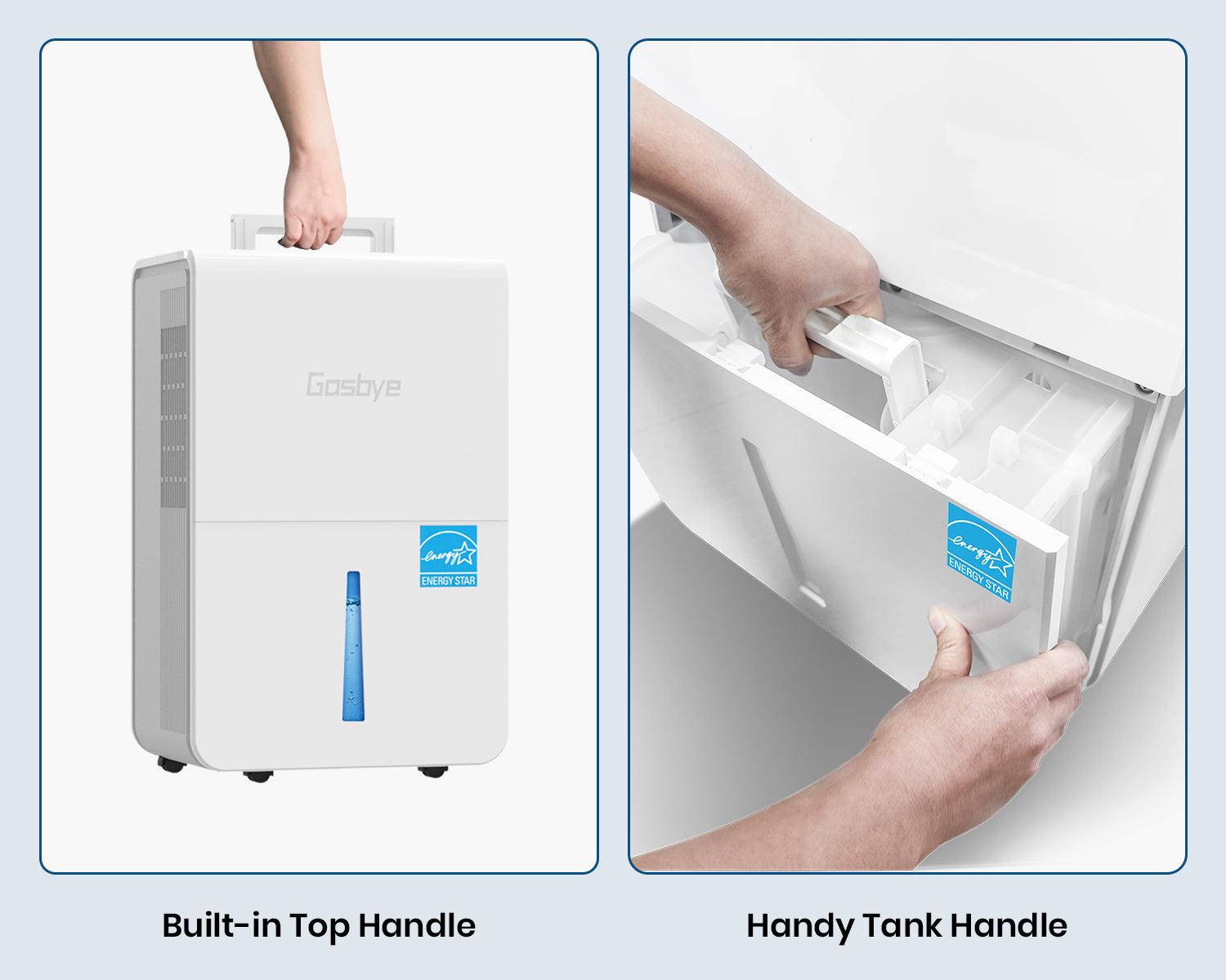 DryPrime 50W dehumidifier lift-up handle and tank handle close-up