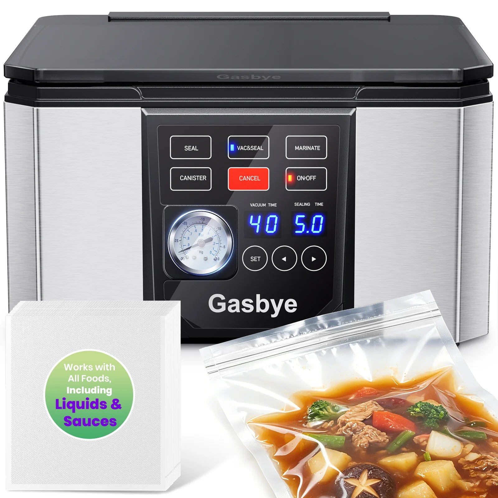 Gasbye Chamber Vacuum Sealer for liquids and meats