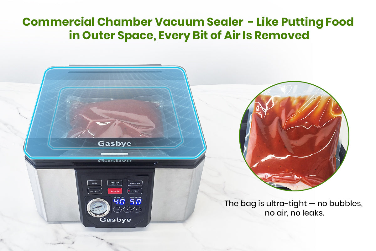 Commercial chamber Vacuum Sealer - Like Putting Foodin outer Space, Every Bit of Air ls Removed