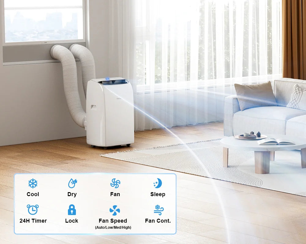 CoolPrime 8000W portable air conditioner in the living room scene