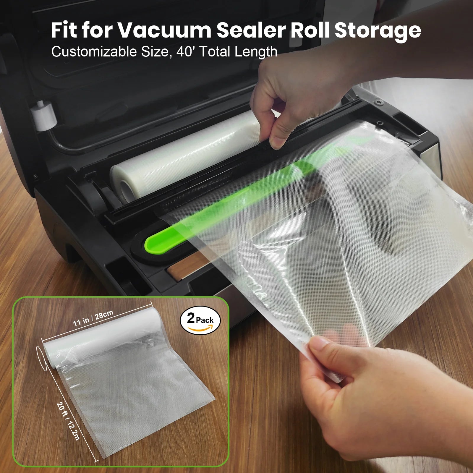 VacUpack Vacuum Sealer Bag Rolls – 2 Rolls 8"x20' & 2 Rolls 11"x20' – Made In Italy