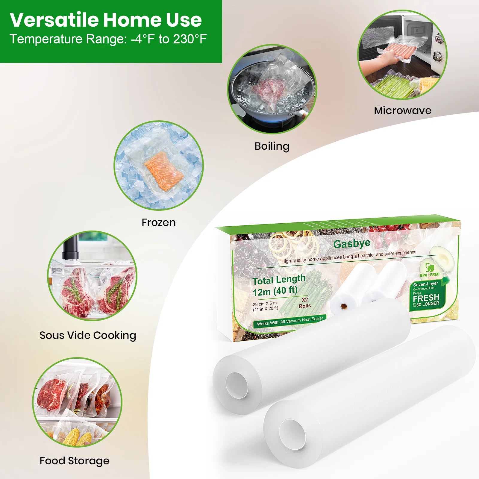 Gasbye Vacuum Sealer Bags, Multi-Purpose for Home Use