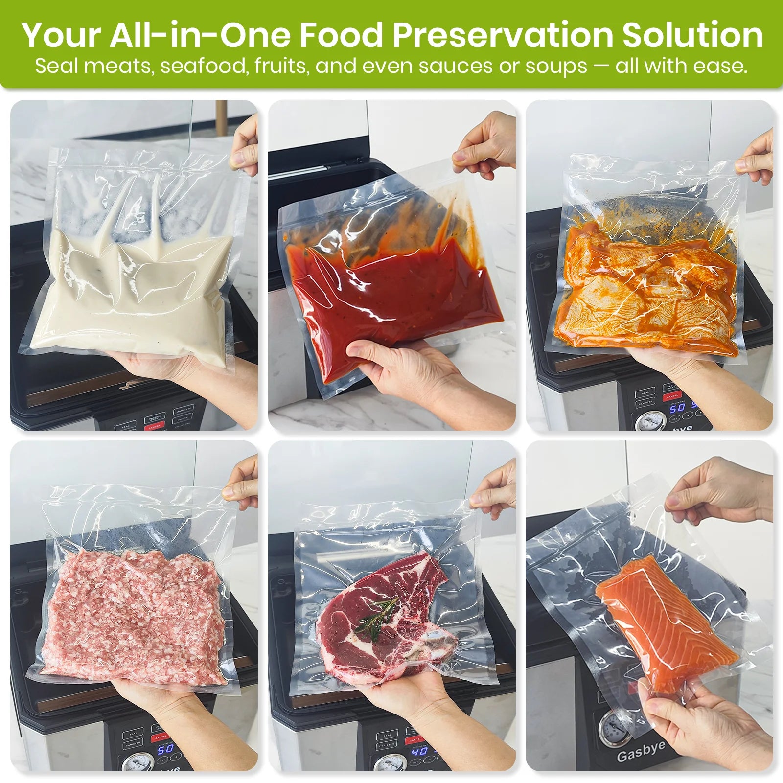 Gasbye Chamber Vacuum Sealer sealing meat and seafood