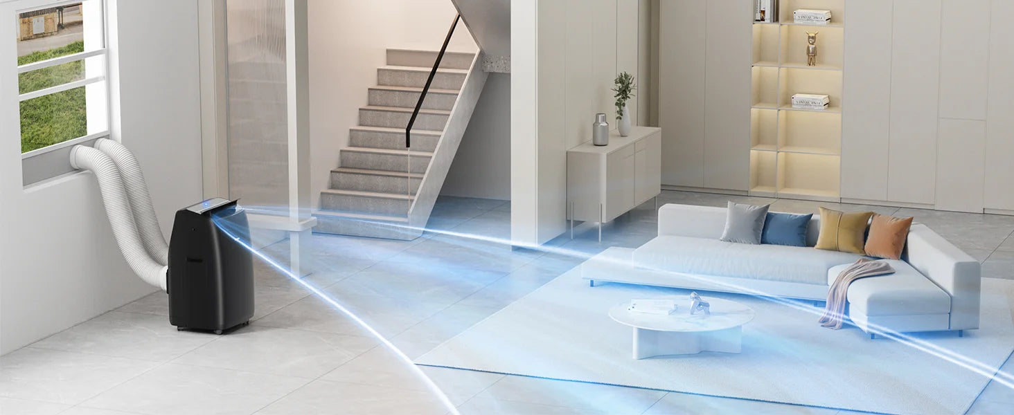 CoolPrime 10000B portable air conditioner in baseroom scene