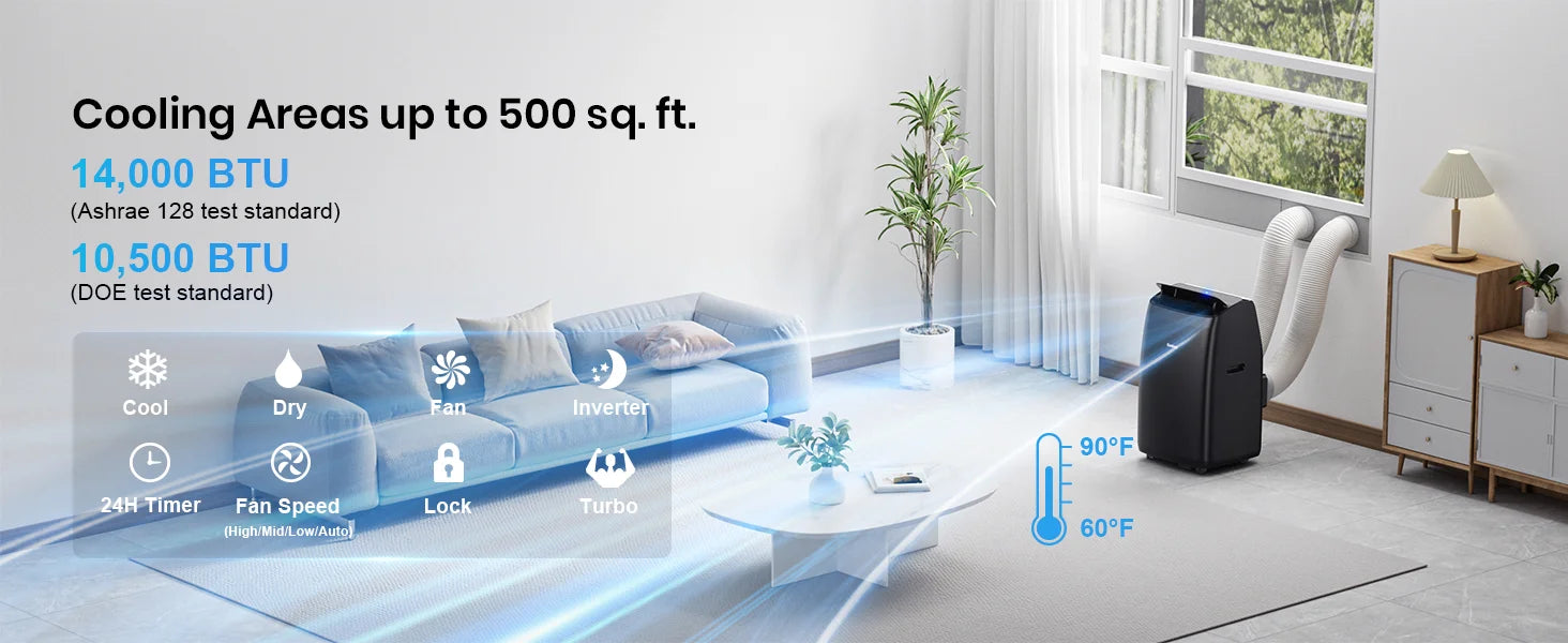 CoolPrime 10000B portable air conditioner in living room scene