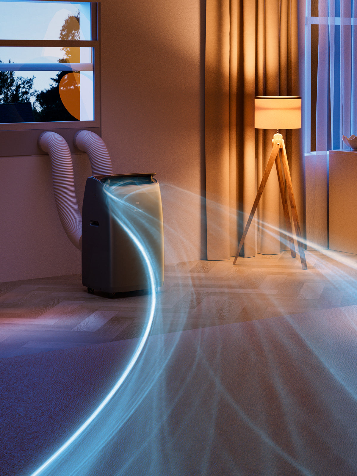 CoolPrime 10000B portable air conditioner in night scene