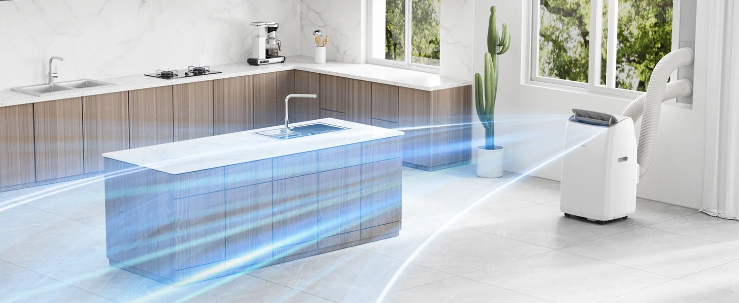 CoolPrime 10000W portable air conditioner in kitchen scene