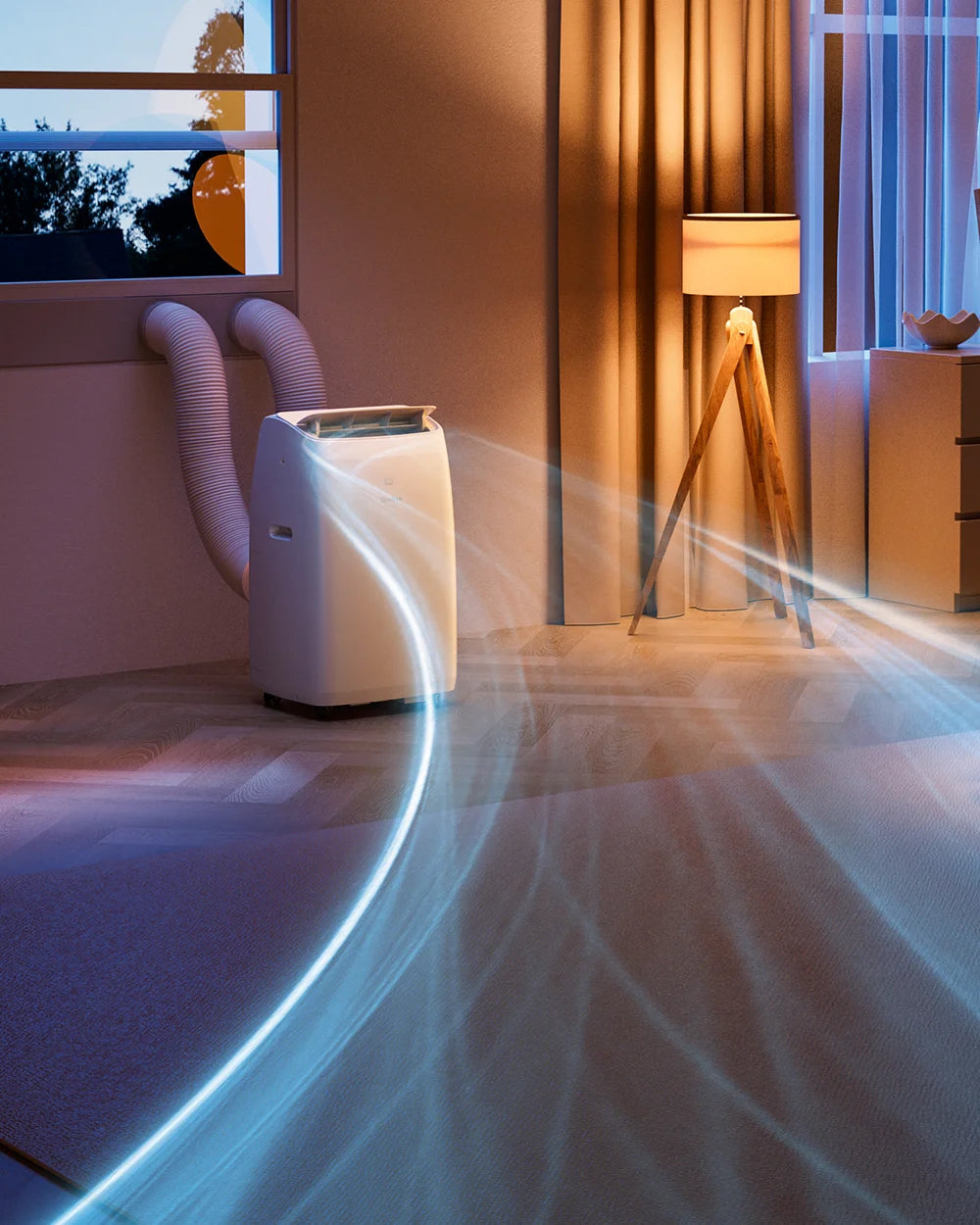 CoolPrime 10000W portable air conditioner in night scene