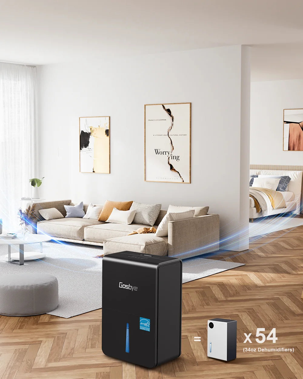 DryPrime 50B dehumidifier in living room scene