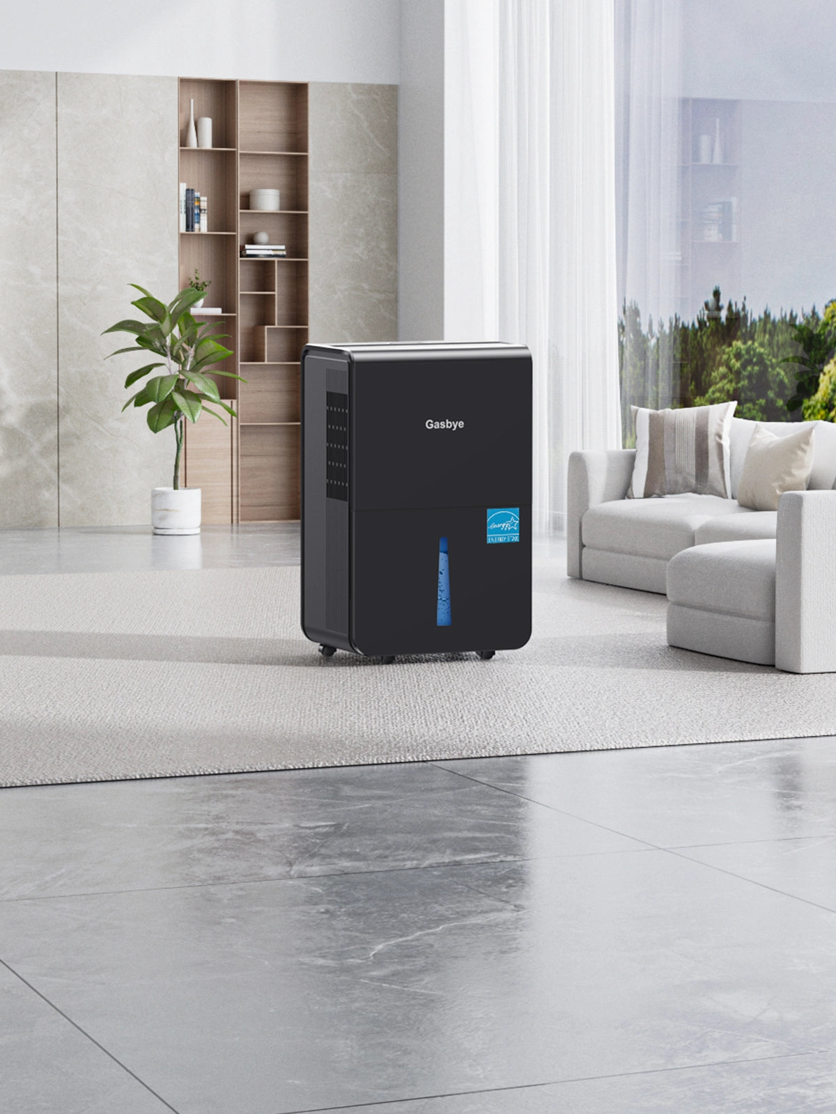 DryPrime 50B dehumidifier in living room scene on homepage banner