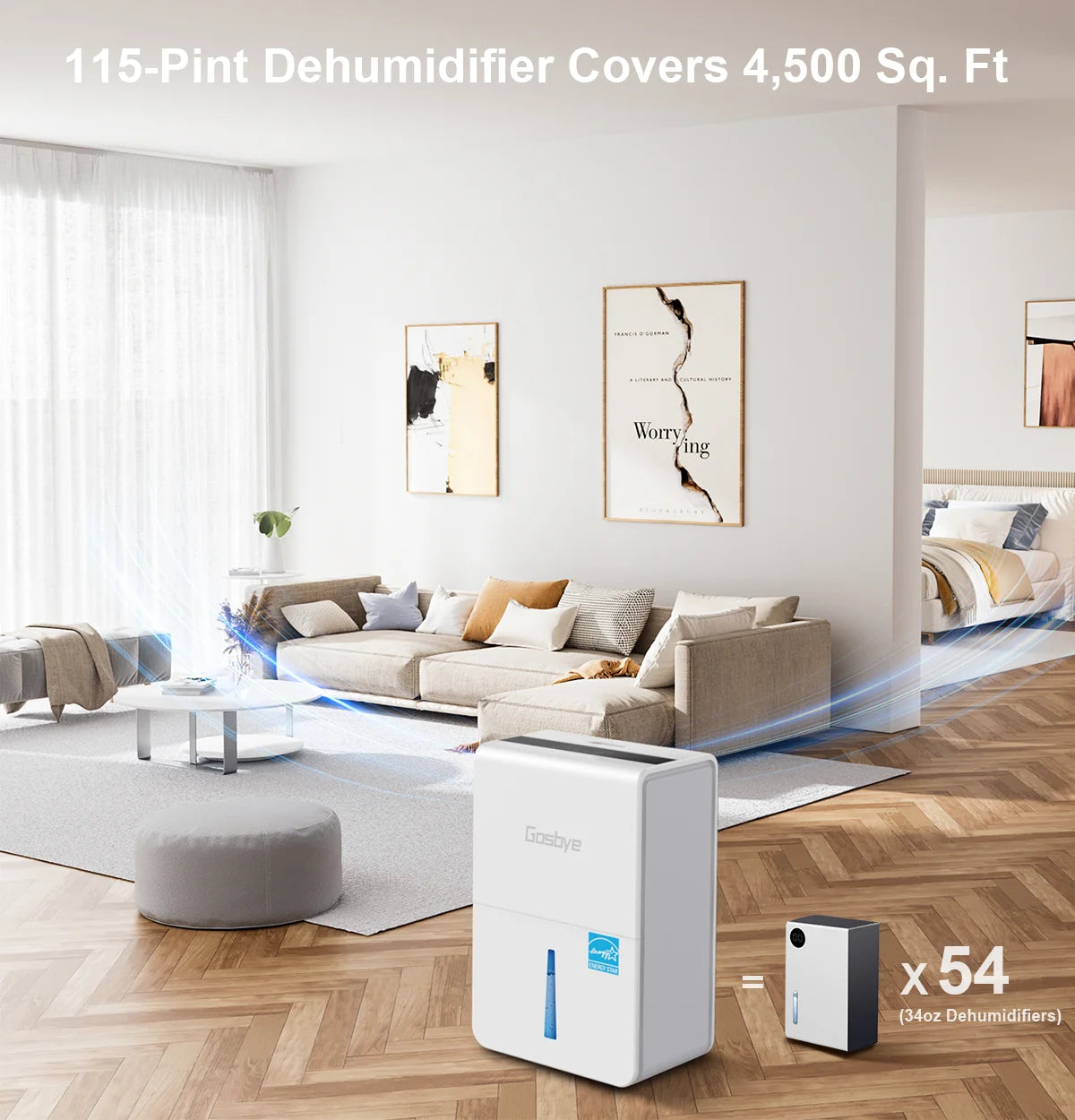 DryPrime 50W dehumidifier in living room scene