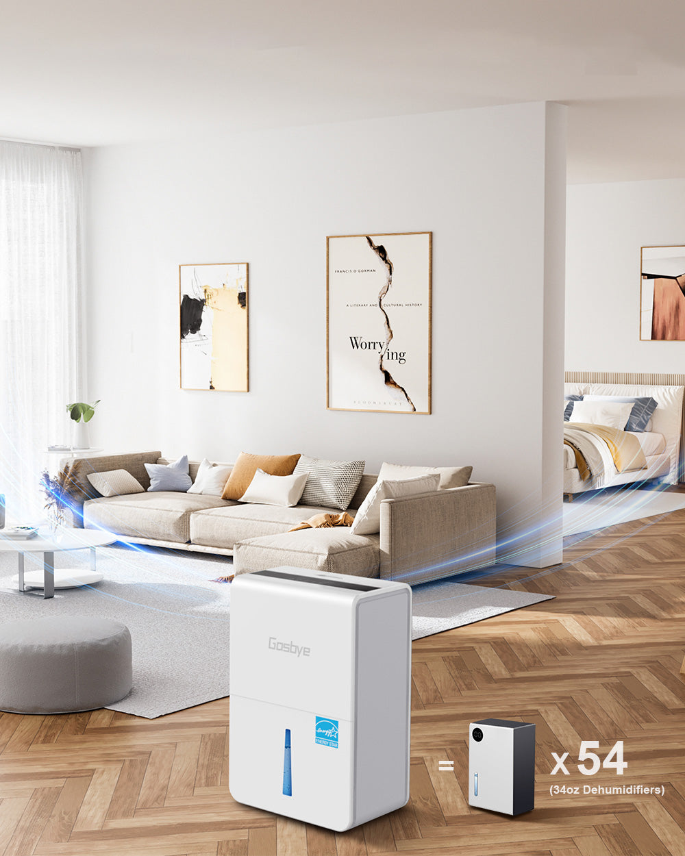 DryPrime 50W dehumidifier in living room scene