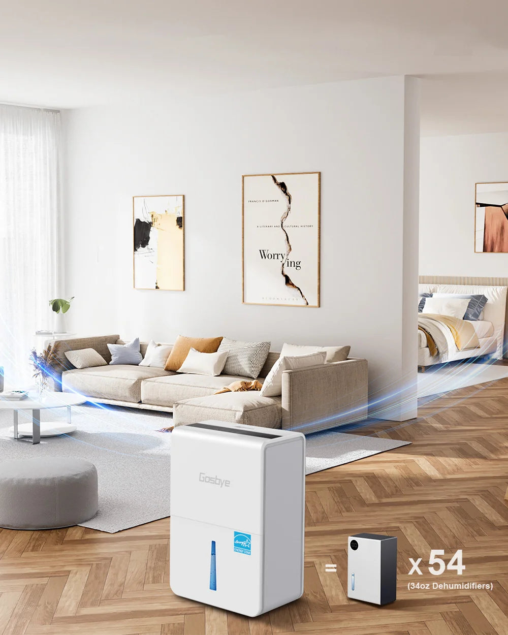 DryPrime 50W dehumidifier in living room scene