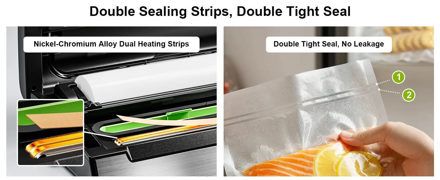 Vacuum Sealer VS5166 Double Sealing Strips Double Tight Seal feature