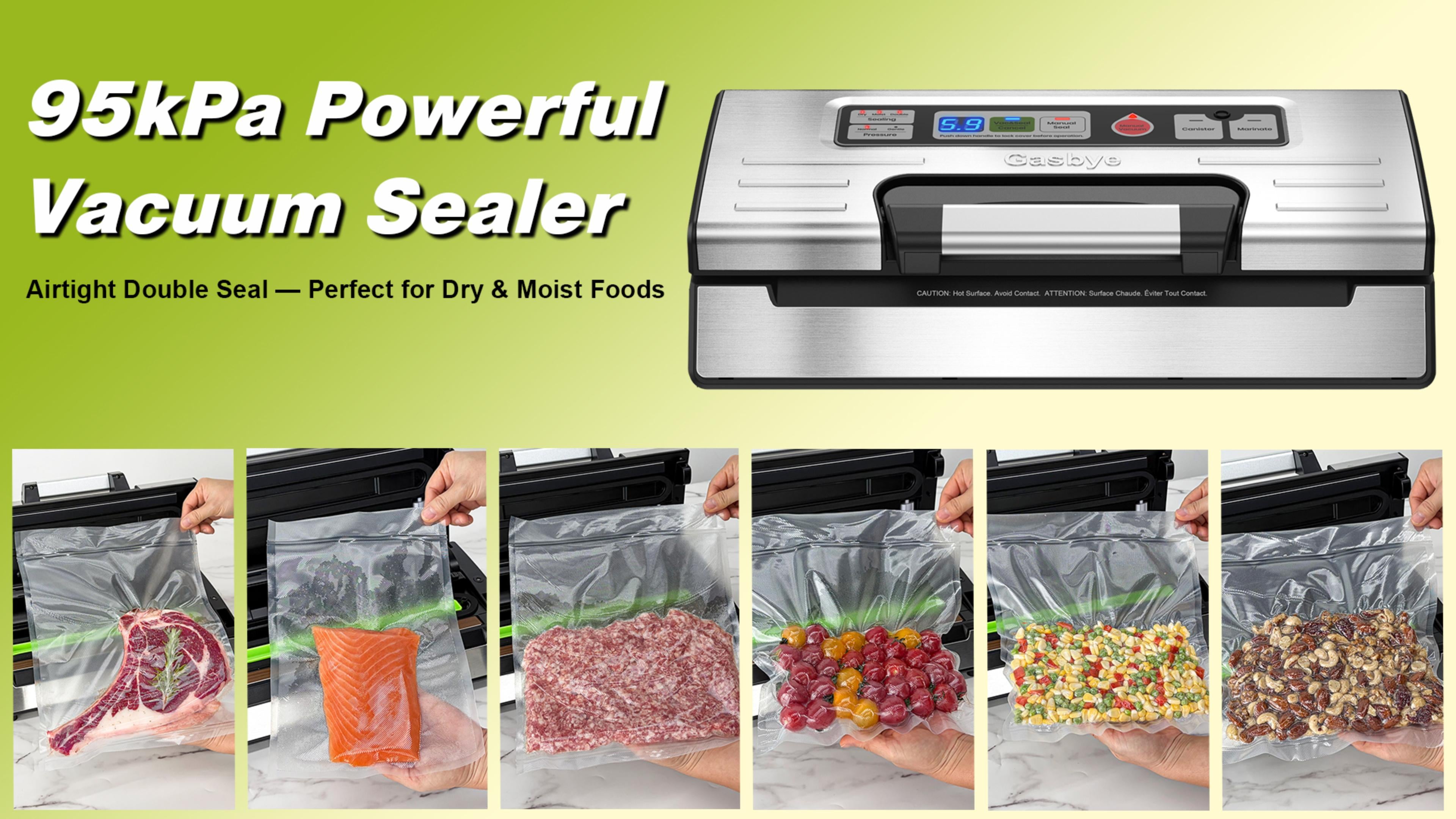 Load video: Gasbye 95 kPa Vacuum Sealer with Double Heat Seal &amp; Bag Storage